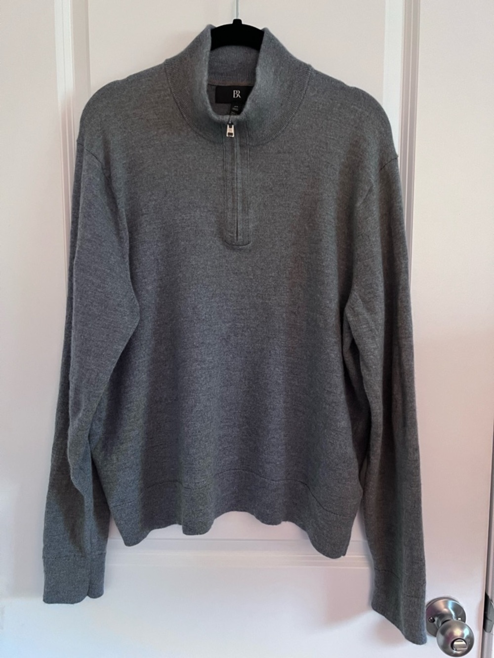 Banana Republic Mens XL Gray 100% Merino Wool Half Zip Sweater Quiet Luxury